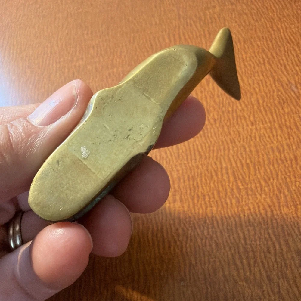 Vintage Solid Brass Whale Paperweight 3.5